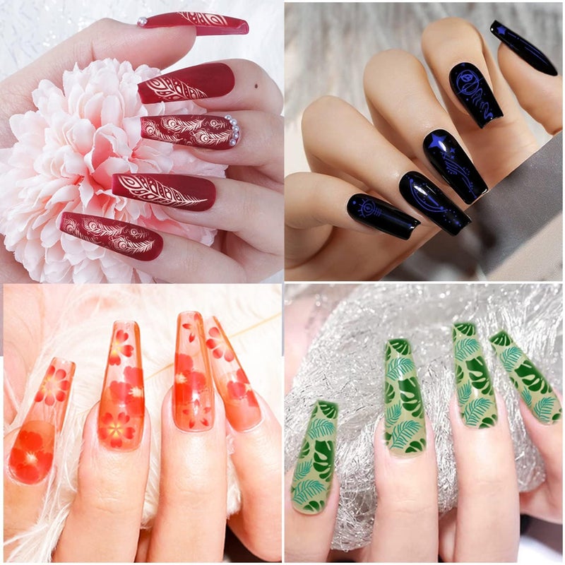 Biutee Nail Stamping Kit 15PCS Nail Art Stamp Plate 8 Colors Nail Stamping Polish Gels 1PCS Nail Stamper & Scraper Set with Storage Bag, Nail Stamp Template Kit Lace Flower Butterfly Star Star Design - Image 5