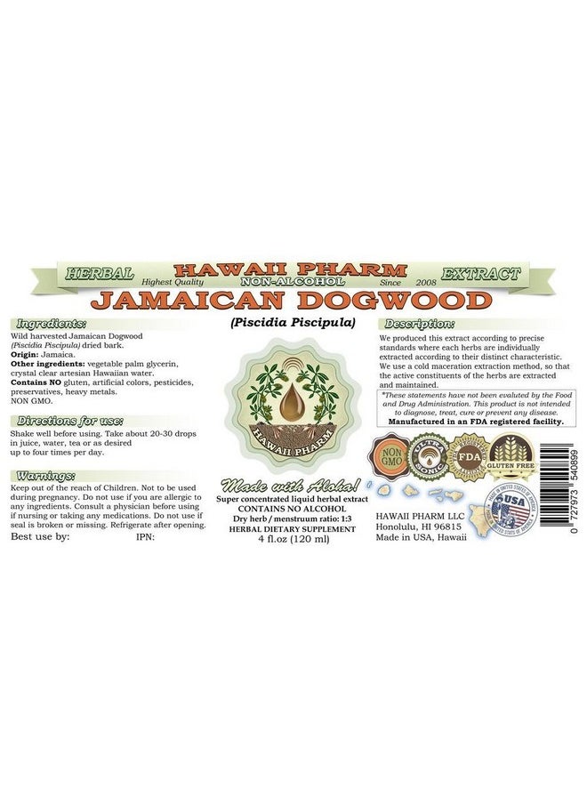 HawaiiPharm - Jamaican Dogwood Alcoholfree Liquid Extract Jamaican Dogwood Piscidia Piscipula Dried Bark Glycerite Hawaii Pharm Natural Herbal Supplement 2 Oz - Image 1