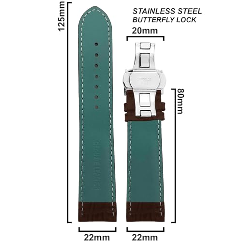 DBLACK ''WANY'' Leather Watch Strap with Butterfly Lock, Bamboo Design Pattern Watch Belt // Compatible with Tissot Couturier 1853 & Other Models, For 20mm, 22mm, or 24mm Watch Band (Choose Your Size & Color) (Brown, 22mm) - Image 2
