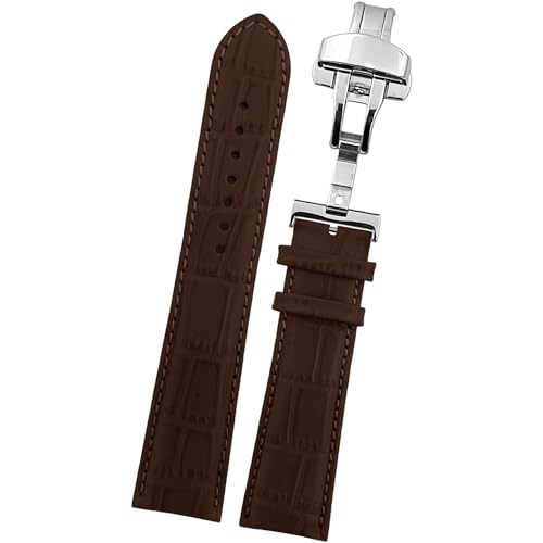 DBLACK ''WANY'' Leather Watch Strap with Butterfly Lock, Bamboo Design Pattern Watch Belt // Compatible with Tissot Couturier 1853 & Other Models, For 20mm, 22mm, or 24mm Watch Band (Choose Your Size & Color) (Brown, 22mm) - Image 1