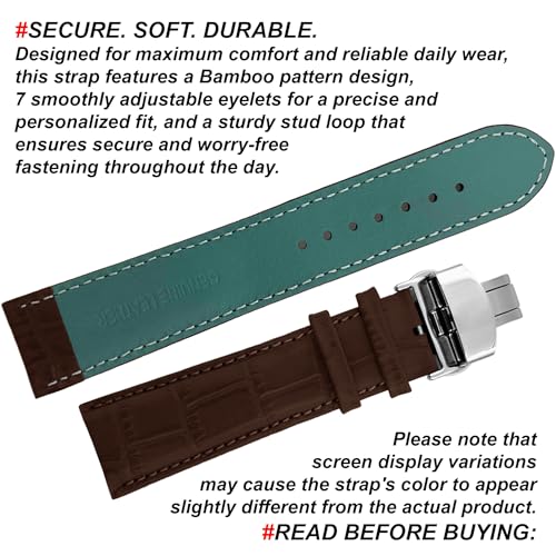 DBLACK ''WANY'' Leather Watch Strap with Butterfly Lock, Bamboo Design Pattern Watch Belt // Compatible with Tissot Couturier 1853 & Other Models, For 20mm, 22mm, or 24mm Watch Band (Choose Your Size & Color) (Brown, 22mm) - Image 4