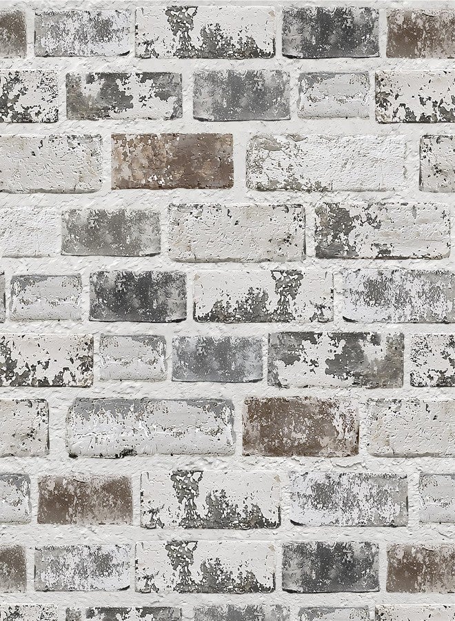 PeonyQueen Grey and White 3D Brick Wallpaper 17.3"x197" Self Adhesive Removable Textured Contact Paper for Fireplace Kitchen Home Decoration Vinyl - Image 1