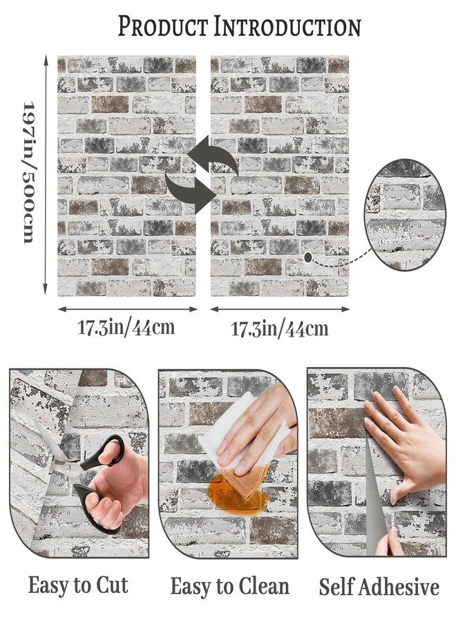 PeonyQueen Grey and White 3D Brick Wallpaper 17.3"x197" Self Adhesive Removable Textured Contact Paper for Fireplace Kitchen Home Decoration Vinyl - Image 3