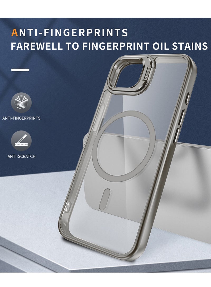 Wtech Apple iPhone 16e 5G 2025 Luxury Magsafe Transparent Kickstand Stand Case With Metal Ring Transparent Camera Protection Lens Phone Case Cover - Grey - Image 4