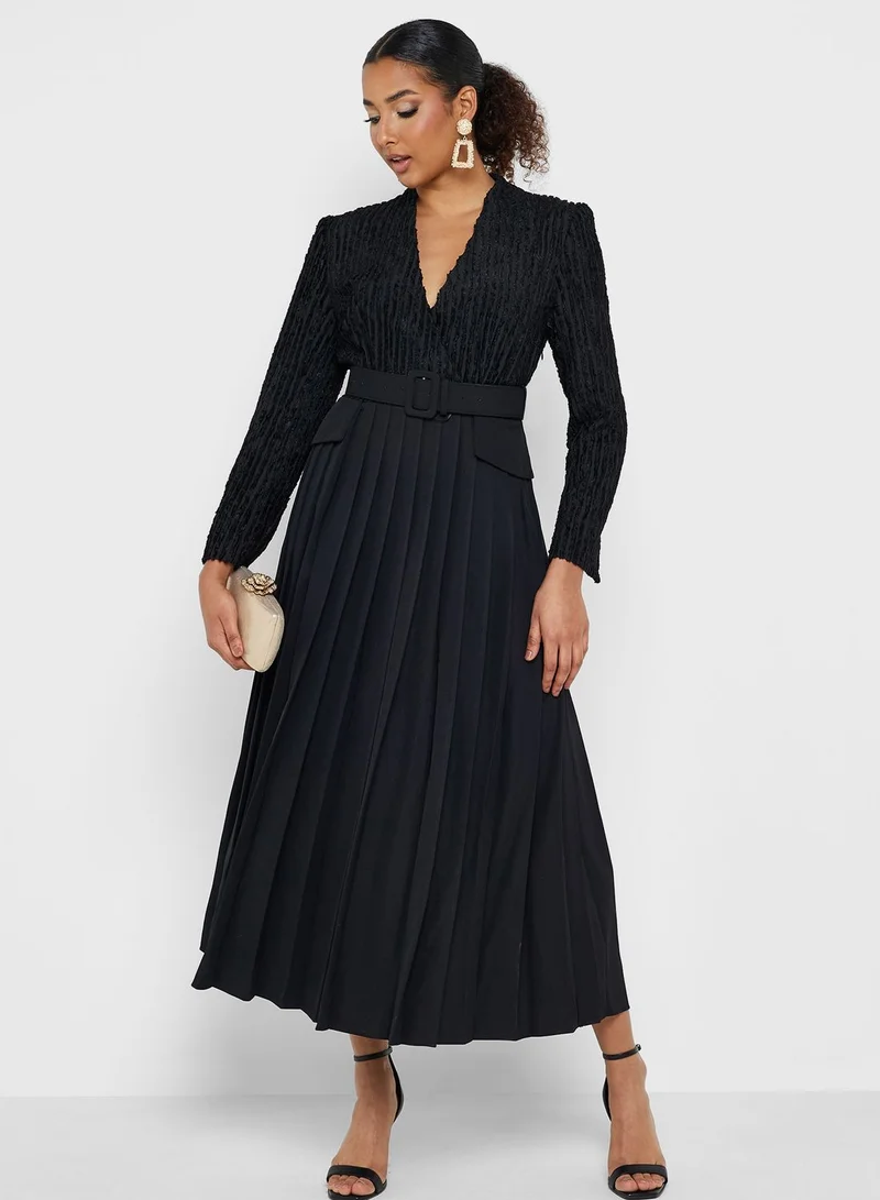 Montania Belted Pleated Dress