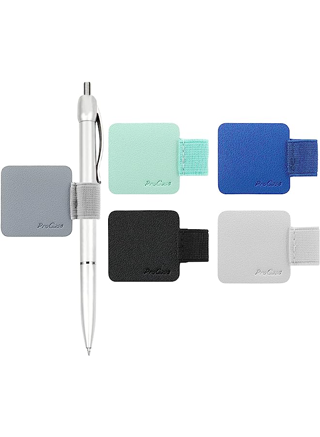 Raxoom Pack) Procase Pen Loop Holder For Notebooks Journals Planners Tablet Case, Self Adhesive Leather Pencil Holder With Elastic Loop For Pens, Apple Pencil, Stylus Pen -Mint/White/Navy/Grey/Black - Image 1