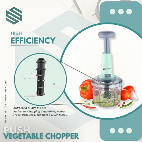 Stewit® Food Chopper 900ml, Steel Large Manual Hand-Press Vegetable Chopper Mixer Cutter to Cut Onion, Salad, Tomato, Potato (Pista 900ml) - Image 4