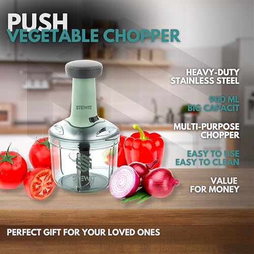 Stewit® Food Chopper 900ml, Steel Large Manual Hand-Press Vegetable Chopper Mixer Cutter to Cut Onion, Salad, Tomato, Potato (Pista 900ml) - Image 5