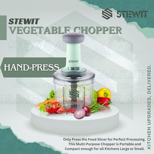 Stewit® Food Chopper 900ml, Steel Large Manual Hand-Press Vegetable Chopper Mixer Cutter to Cut Onion, Salad, Tomato, Potato (Pista 900ml) - Image 2