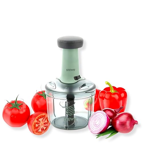Stewit® Food Chopper 900ml, Steel Large Manual Hand-Press Vegetable Chopper Mixer Cutter to Cut Onion, Salad, Tomato, Potato (Pista 900ml) - Image 1
