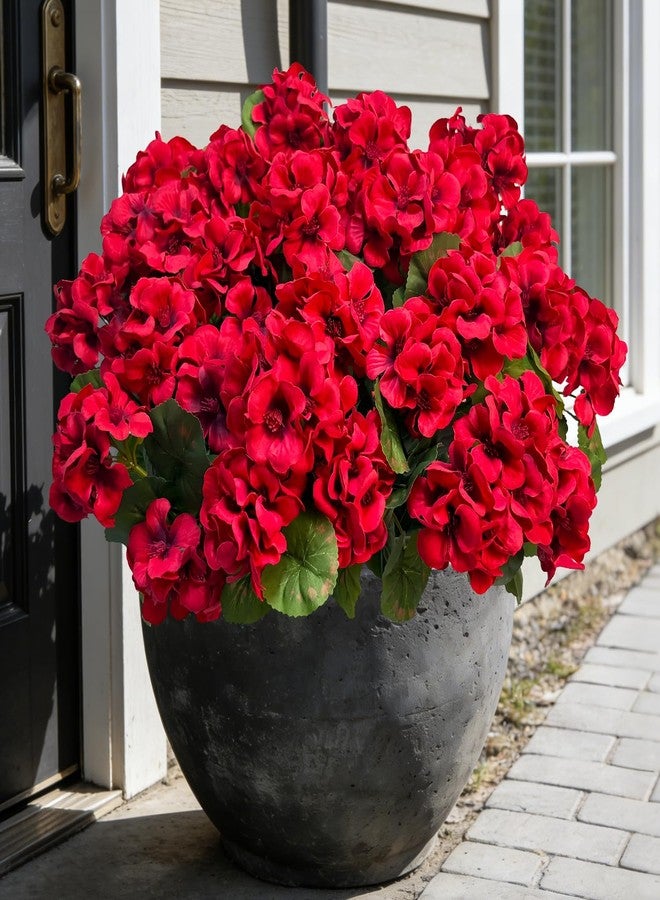 Roberly 6 Pcs Artificial Flowers for Outdoors, Red Fake Geranium Flowers UV Resistant Realistic Silk Faux Plants for Spring Summer Front Door Yard Window Box Indoor Home Decor - Image 1
