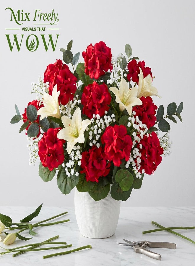Roberly 6 Pcs Artificial Flowers for Outdoors, Red Fake Geranium Flowers UV Resistant Realistic Silk Faux Plants for Spring Summer Front Door Yard Window Box Indoor Home Decor - Image 3