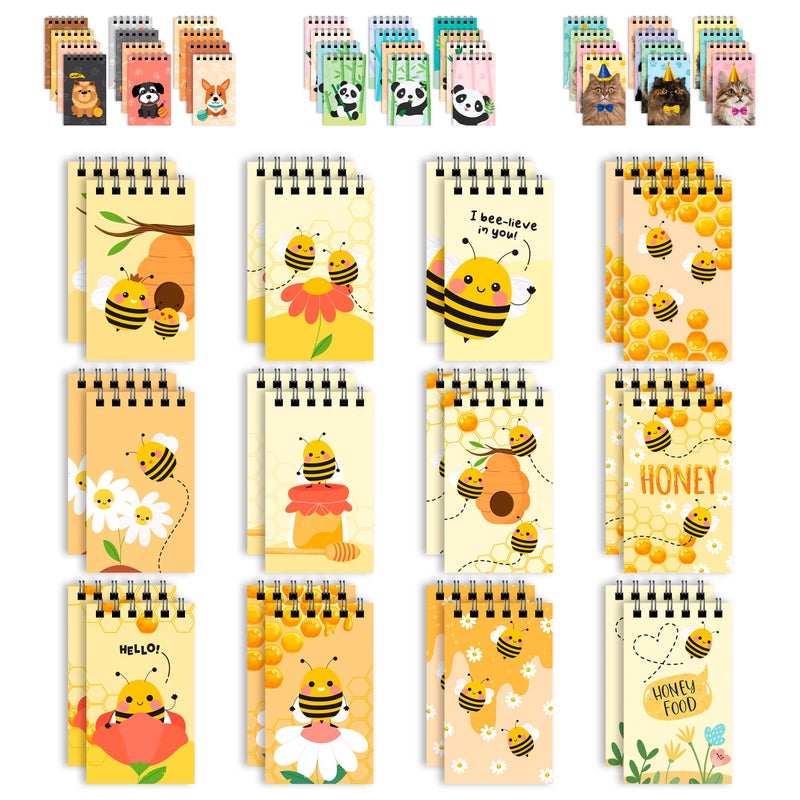 Decorably 24 Pack Bee Party Favors for Kids  12 Inspirational Designs 24x4in Bee Notepad SpringBound 20 Sheets
