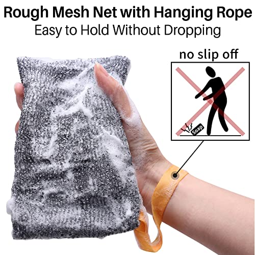 Antimbee 6-Pack Soap Pocket Exfoliating Soap Saver Pouch, Body Scrubber Rough Sponge Exfoliator for Bath or Shower, Gray Mesh Bar Soap Foam Lather Pouch - Image 2