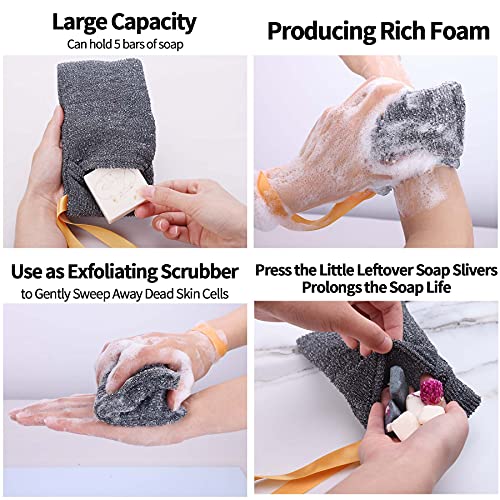 Antimbee 6-Pack Soap Pocket Exfoliating Soap Saver Pouch, Body Scrubber Rough Sponge Exfoliator for Bath or Shower, Gray Mesh Bar Soap Foam Lather Pouch - Image 3