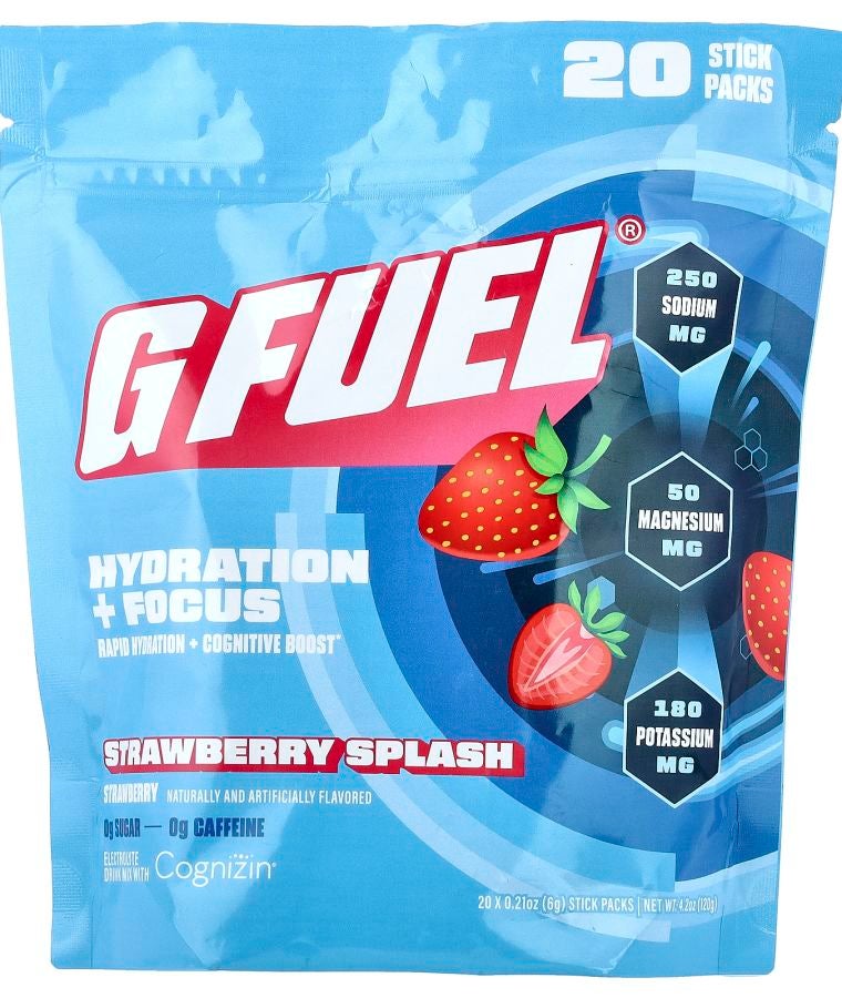 G Fuel Hydration + Focus Electrolyte Drink Mix with Cognizin® Strawberry Splash 20 Stick Packs 0.21 oz (6 g) Each