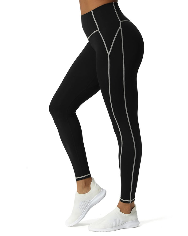 Aoxjox Workout Leggings for Women High Waisted Lexi Lined Exercise Athletic Gym Fitness Yoga Pants 26" (Black/Mink, Small) - Image 1