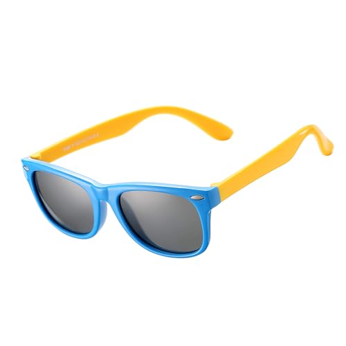 AZorb Kids Polarized Sunglasses TPEE Rubber Flexible Frame for Boys Girls Age 3-8, 100% UV Protection (Blue Yellow/Grey) - Image 1