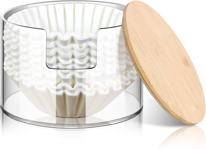 Qunclay Acrylic Coffee Filter Holder Reusable Clear Coffee Filter Storage Container Dispenser with Bamboo Lid for Counter Kitchen AccessoriesClassic Style - Image 1