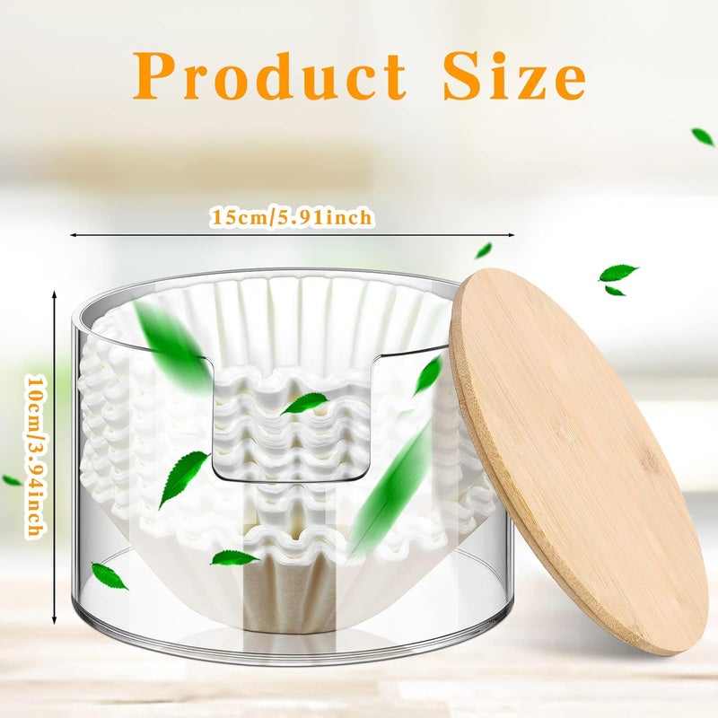 Qunclay Acrylic Coffee Filter Holder Reusable Clear Coffee Filter Storage Container Dispenser with Bamboo Lid for Counter Kitchen AccessoriesClassic Style - Image 2