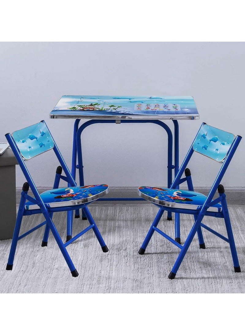 DubaiGallery Folding Children's Furniture Set, Metal Folding 2 Chair & Table, Safari Motif, Space-Saving Foldable 
