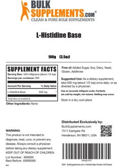 BULKSUPPLEMENTS.COM Lhistidine Powder Lhistidine Base Histidine Supplement L Histidine 500Mg Immune Support Supplement Amino Acids Supplement 500Mg Per Serving (100 Grams 3.5 Oz)  - Image 2