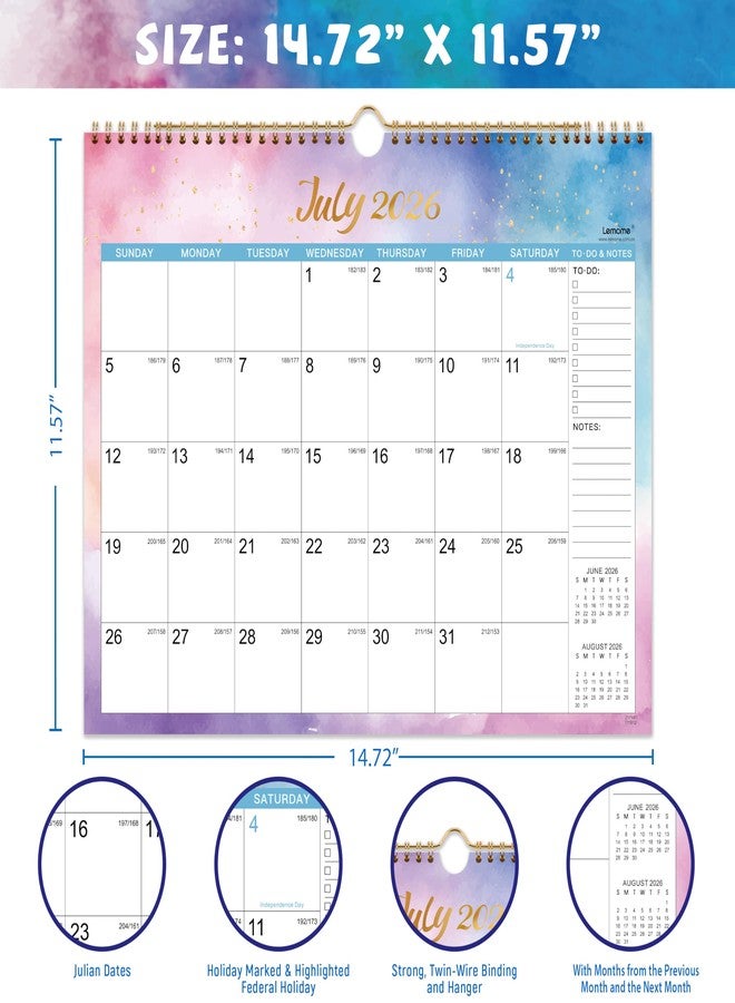 Lemome Calendar 2026-2027 - 18 Months Wall Calendar 2026-2027 from Jul. 2026 - Dec. 2027, Wall Calendars 2026-2027 14.8'' x 11.5'', Calendar with Julian Date, Thick Paper, Large Block - Image 3