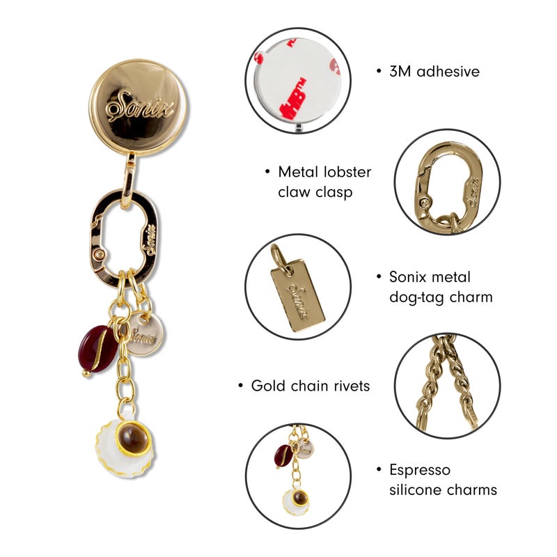 Sonix Phone Charm with Adhesive Hook | Smartphone Charm Hook with Carabiner Ring and Unique Charms | Espresso - Image 3