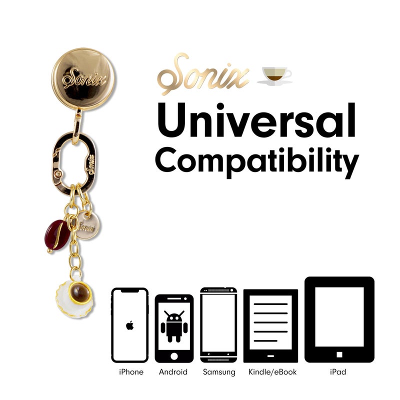 Sonix Phone Charm with Adhesive Hook | Smartphone Charm Hook with Carabiner Ring and Unique Charms | Espresso - Image 5