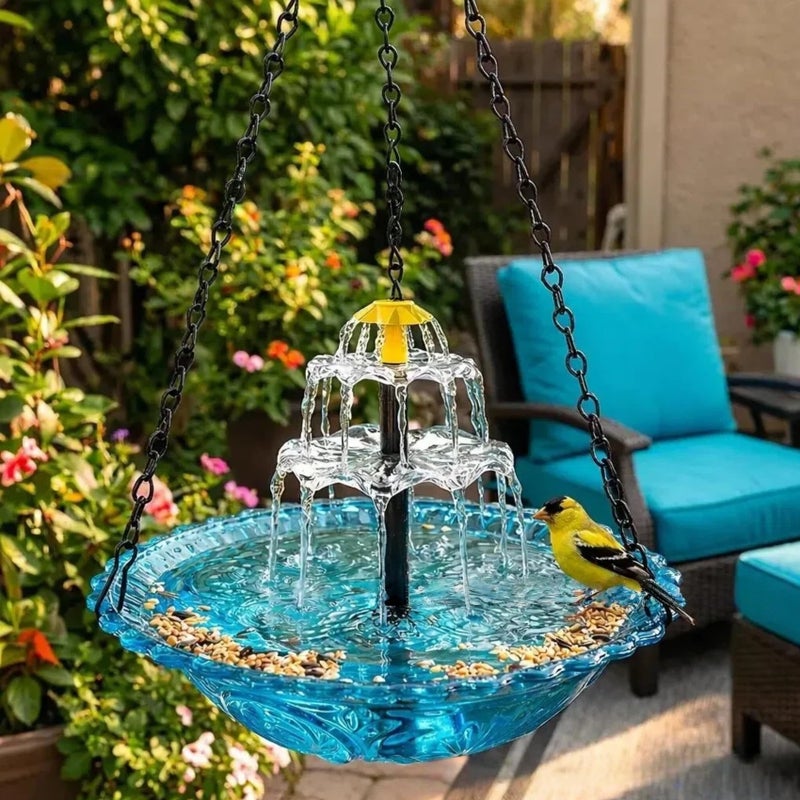 Solar Cascade Hanging Bird Bath Fountain Solar Fountain for Bird Bath, Outdoor Hanging Bird Bath with Solar Fountain, with Solars Pump Gardens Decorative Garden Yard Patio Bird Bath Fountain (Grey) - Image 3