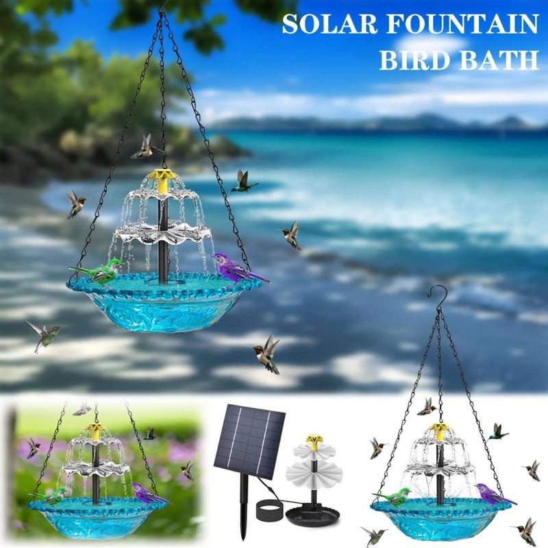 Solar Cascade Hanging Bird Bath Fountain Solar Fountain for Bird Bath, Outdoor Hanging Bird Bath with Solar Fountain, with Solars Pump Gardens Decorative Garden Yard Patio Bird Bath Fountain (Grey) - Image 2