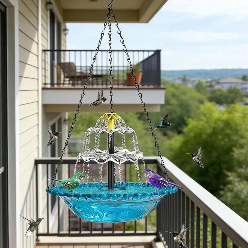 Solar Cascade Hanging Bird Bath Fountain Solar Fountain for Bird Bath, Outdoor Hanging Bird Bath with Solar Fountain, with Solars Pump Gardens Decorative Garden Yard Patio Bird Bath Fountain (Grey) - Image 4