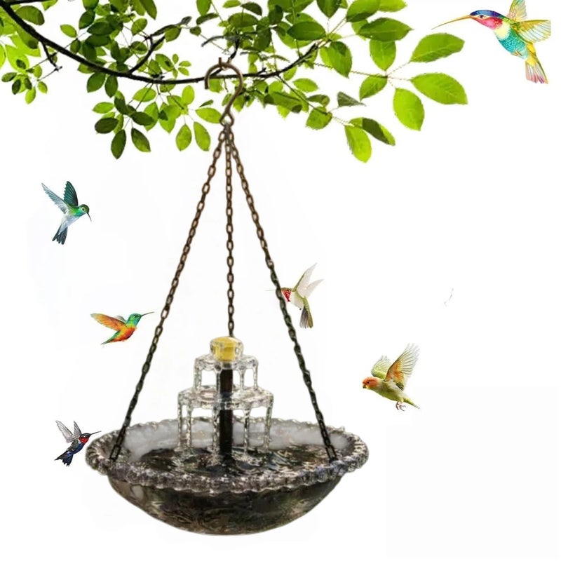 Solar Cascade Hanging Bird Bath Fountain Solar Fountain for Bird Bath, Outdoor Hanging Bird Bath with Solar Fountain, with Solars Pump Gardens Decorative Garden Yard Patio Bird Bath Fountain (Grey) - Image 1