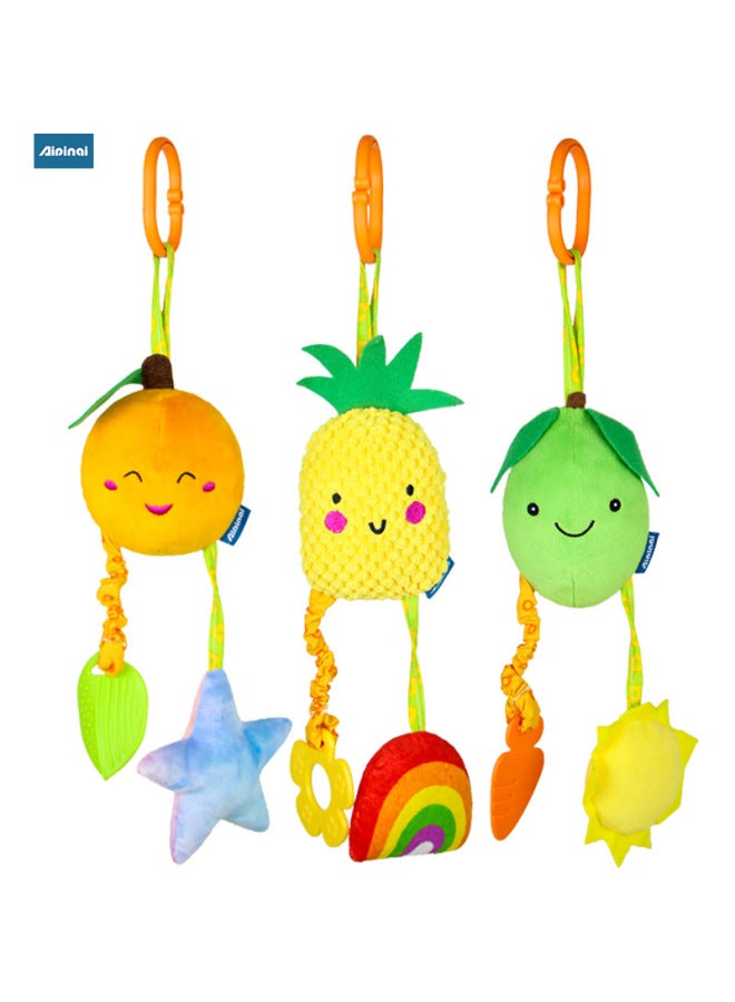 Baby Wind Chimes Stroller Pendant Baby Soothing Plush Three-piece Toy Fruit Rattle With Teether-Color:APQ Green Jujube Car Hanging - Image 2