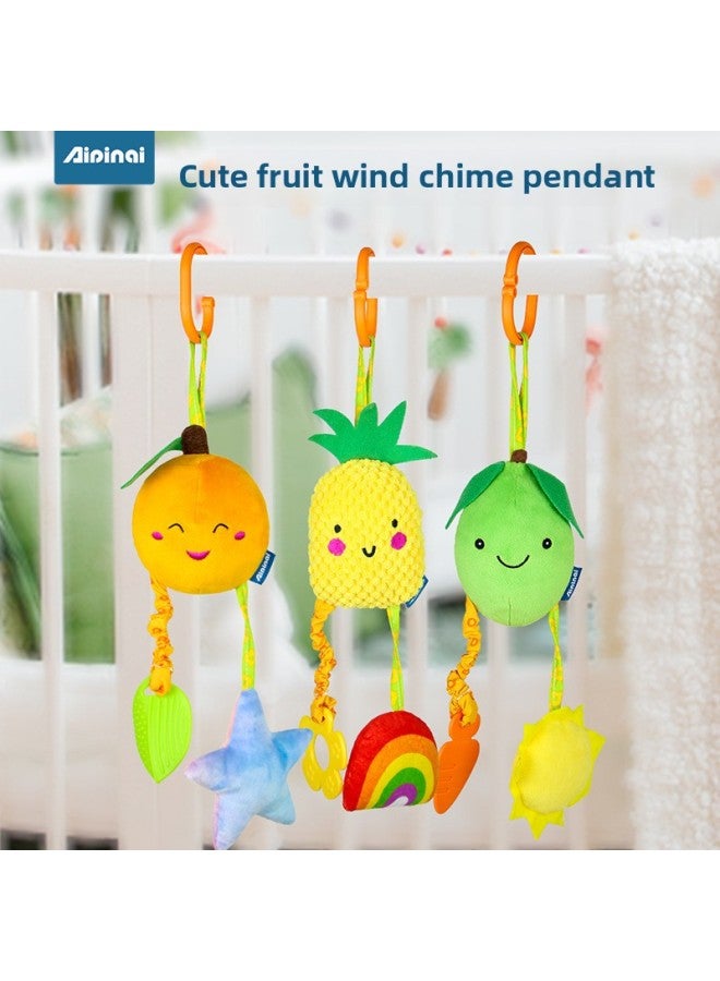 Baby Wind Chimes Stroller Pendant Baby Soothing Plush Three-piece Toy Fruit Rattle With Teether-Color:APQ Green Jujube Car Hanging - Image 3