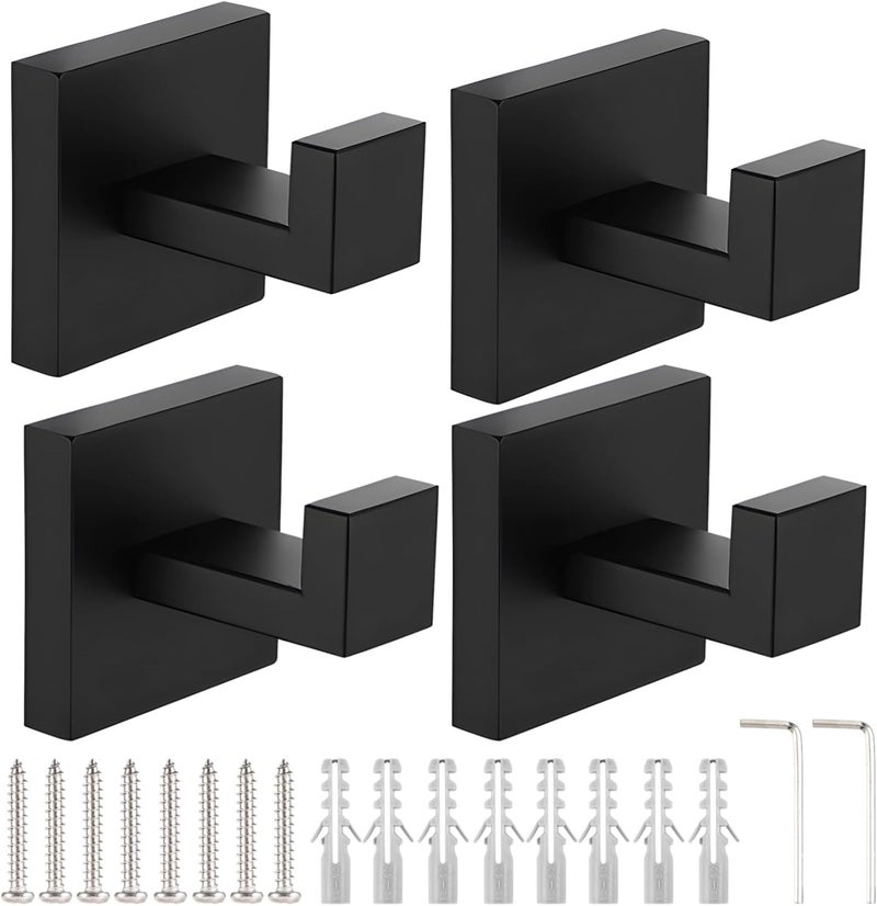 4-Piece Wall Hanger Set, Stainless Steel Square Hooks, Heavy-Duty Bathroom & Kitchen Towel Holders with Screws - Image 1