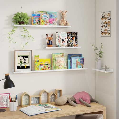 Streem Sheesham Wood Floating Shelves, Wall Shelves Set of 3, Picture Shelf Photo Ledge Shelves for Bathroom Kitchen and Bedroom,Livingroom & Office (23 inch, White) - Image 5