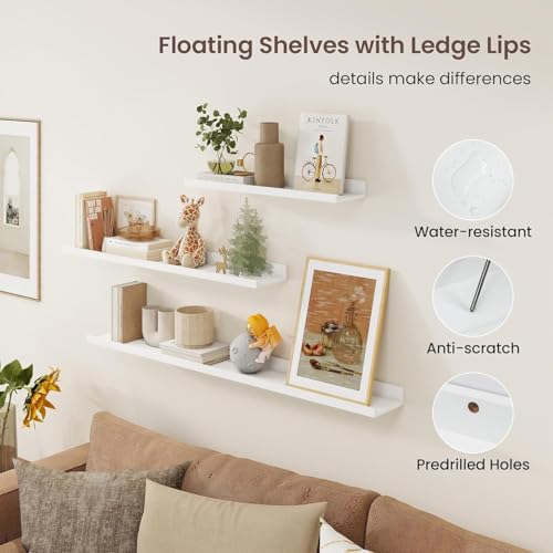 Streem Sheesham Wood Floating Shelves, Wall Shelves Set of 3, Picture Shelf Photo Ledge Shelves for Bathroom Kitchen and Bedroom,Livingroom & Office (23 inch, White) - Image 4