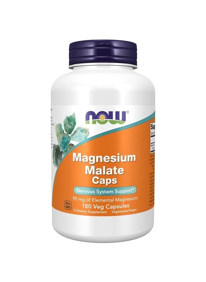 now Supplements, Magnesium Malate Caps with 95 mg of Elemental Magnesium, Nervous System Support*, 180 Veg Capsules  - Image 1