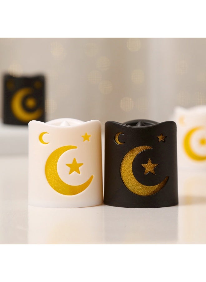 مجموعة من 4 شموع إلكترونية LED على شكل نجمة وقمر باللونين الأسود والأبيض - أضواء زخرفية بدون لهب لرمضان العيد وإضفاء جو احتفالي على المنزل - Image 5