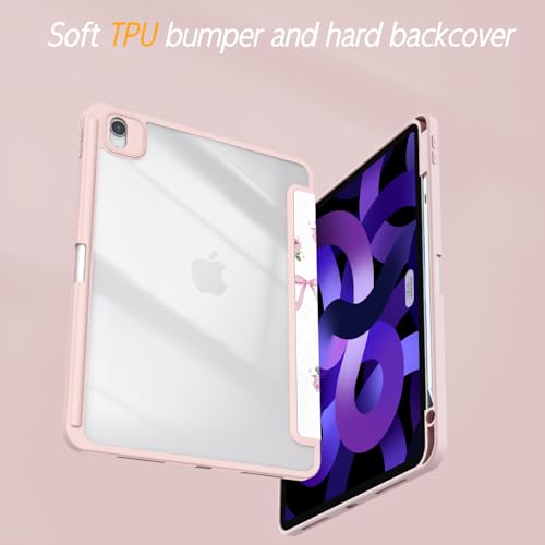 Xkladz Case for iPad Air 11 inch M4 (2026) / M3 (2025) / M2 (2024), iPad Air 5th / 4th Generation (2022/2020) 10.9 inch, Case with Pencil Holder, Clear Back Cover Pattern for Women Girls, Bow Rose - Image 5
