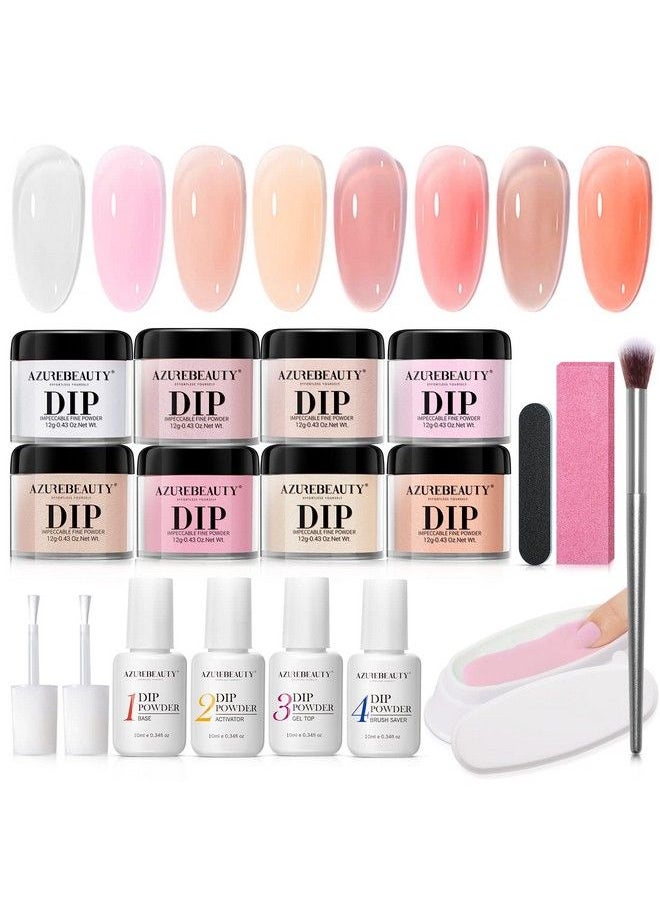 AZUREBEAUTY Dip Powder Nail Kit Starter 8 Translucent Nude White Pink Sheer Neutral Colors Semitransparent Natural Clear Dipping Powder Milky Jelly Effect French Nail Art Manicure Salon Diy At Home  - Image 1
