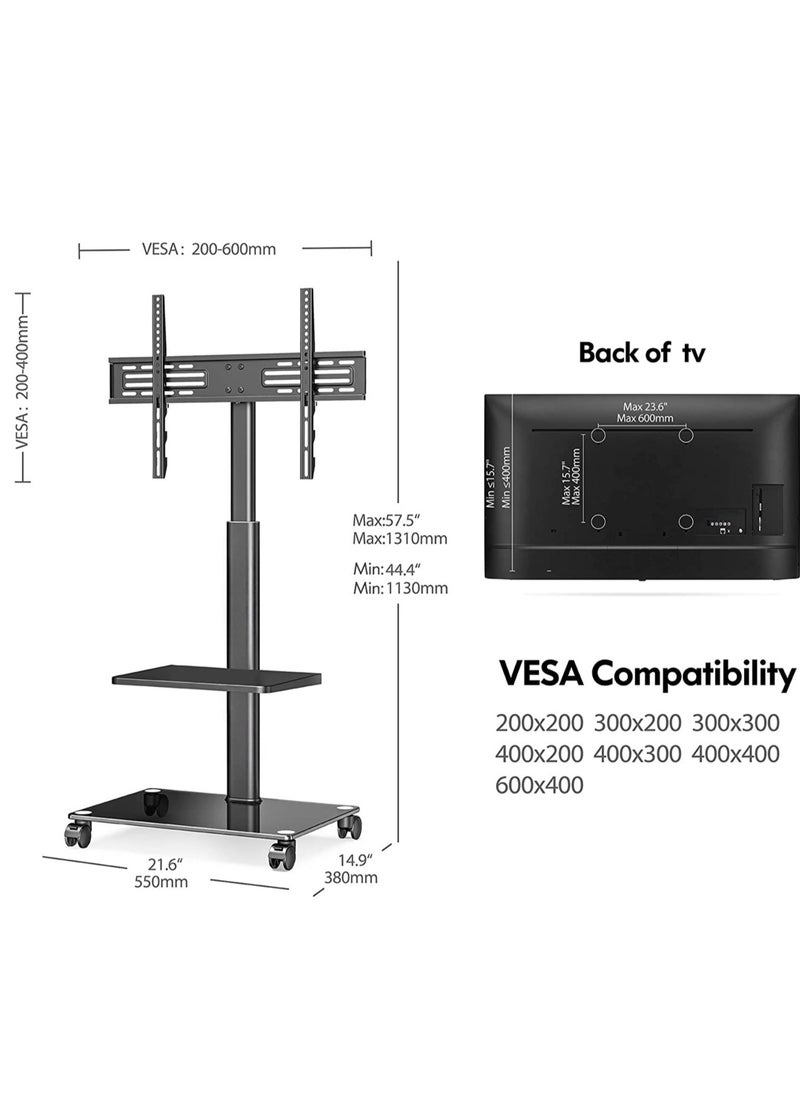 ELTRAZONE - Mobile TV Stand Rolling Cart with Wheels for 32-60 inch LCD LED Flat Curved Screen, Swivel & Height Adjustable TT206002GB - Image 1