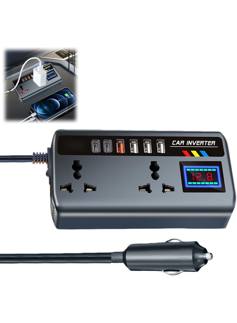 TIGER 12V/24V to 220V Pure Sine Wave Vehicle Inverter with 2 AC Outlets & 3 USB Ports, Portable Car Power Bank & Universal Laptop Charger Adapter for Travel, Camping, and Emergency Use - Image 2