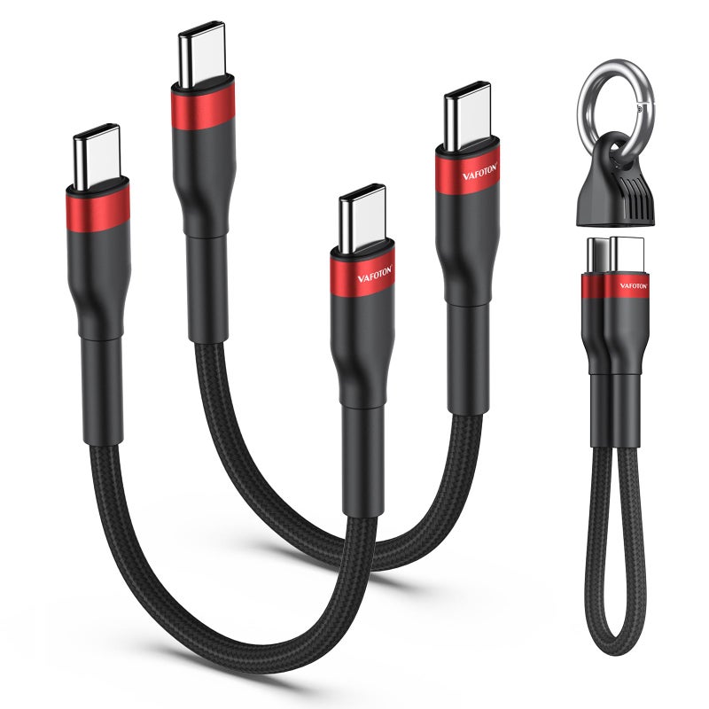 VAFOTON PD 60W Short USB C Cable (2 Pack), Keychain 6 Inch USB C Cable/Nylon Braided Type C to Type C Cables/Fast Charging Cables for 1Phone17/16/15 Series, 1Pad Pro/Air, Samsung Galaxy Series, Google Pixel - Image 1