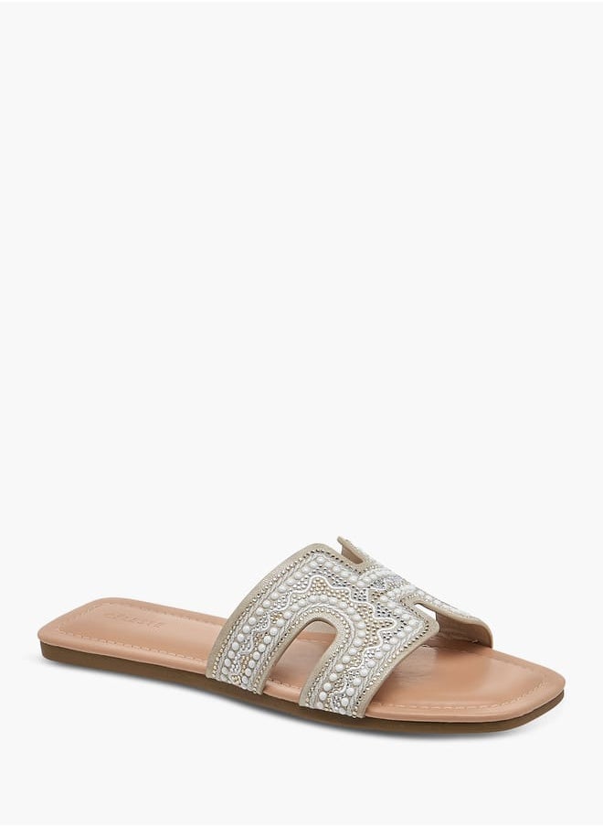 Celeste Embellished Womens Slide Sandals With Slip On Closure  - Image 1