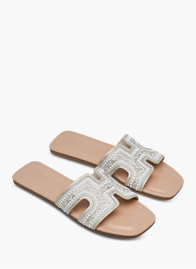 Celeste Embellished Womens Slide Sandals With Slip On Closure  - Image 2