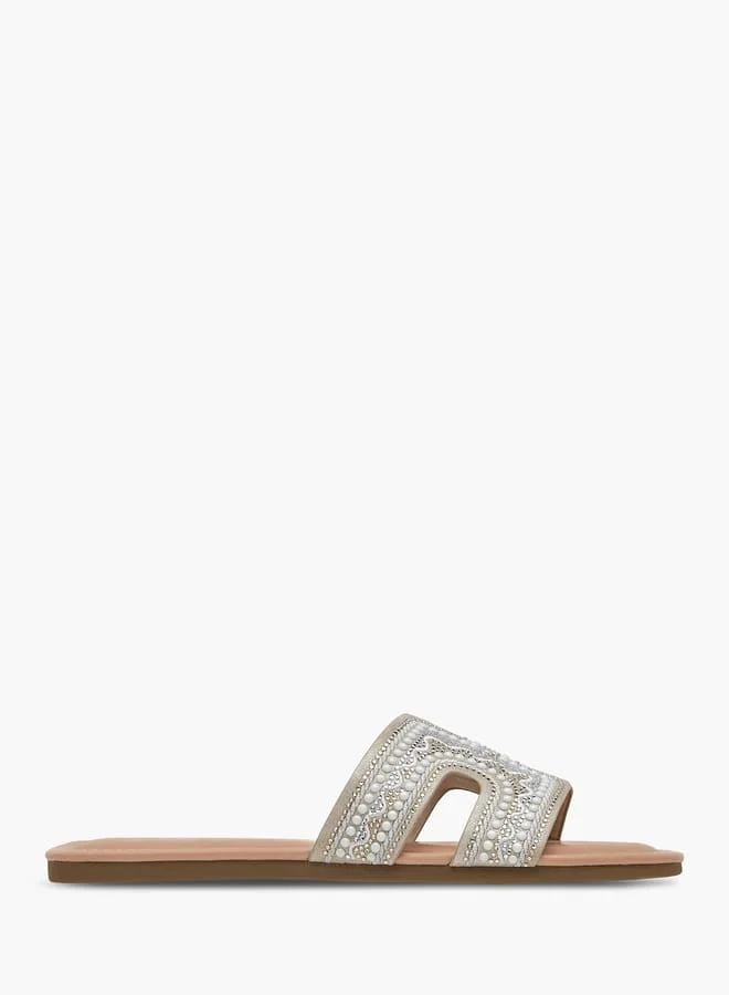 Celeste Embellished Womens Slide Sandals With Slip On Closure