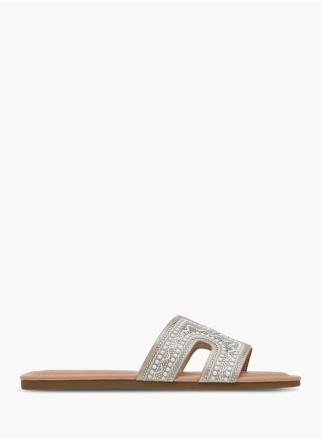 Celeste Embellished Womens Slide Sandals With Slip On Closure  - Image 3