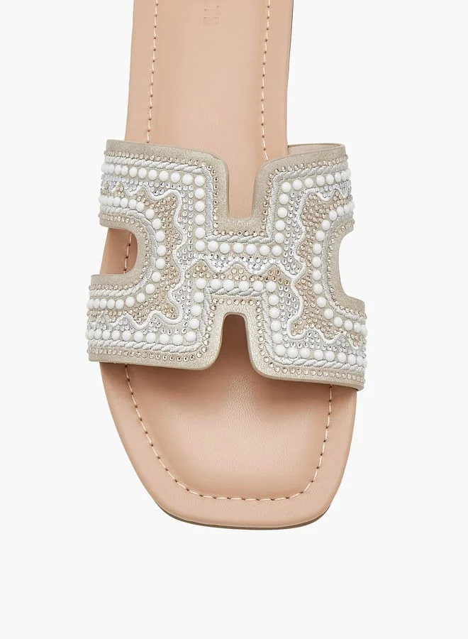 Celeste Embellished Womens Slide Sandals With Slip On Closure